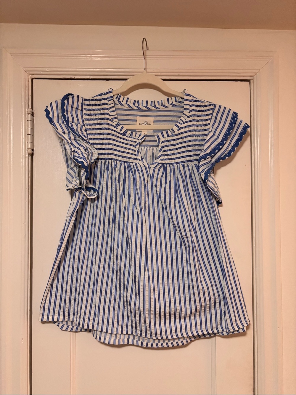 Umgee Blue & White Striped Flutter Sleeve Blouse
